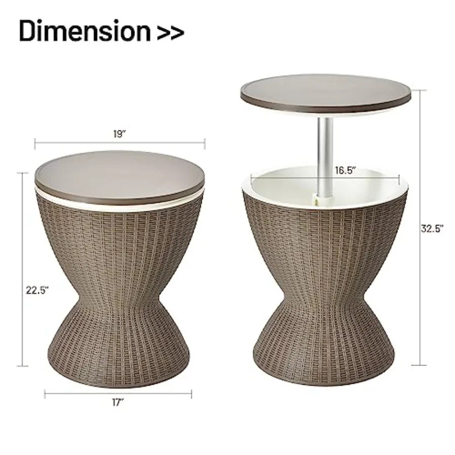 Outdoor Bar Table Rattan Style Cooler With 8 Gallon Beer And Wine Ice Bucket