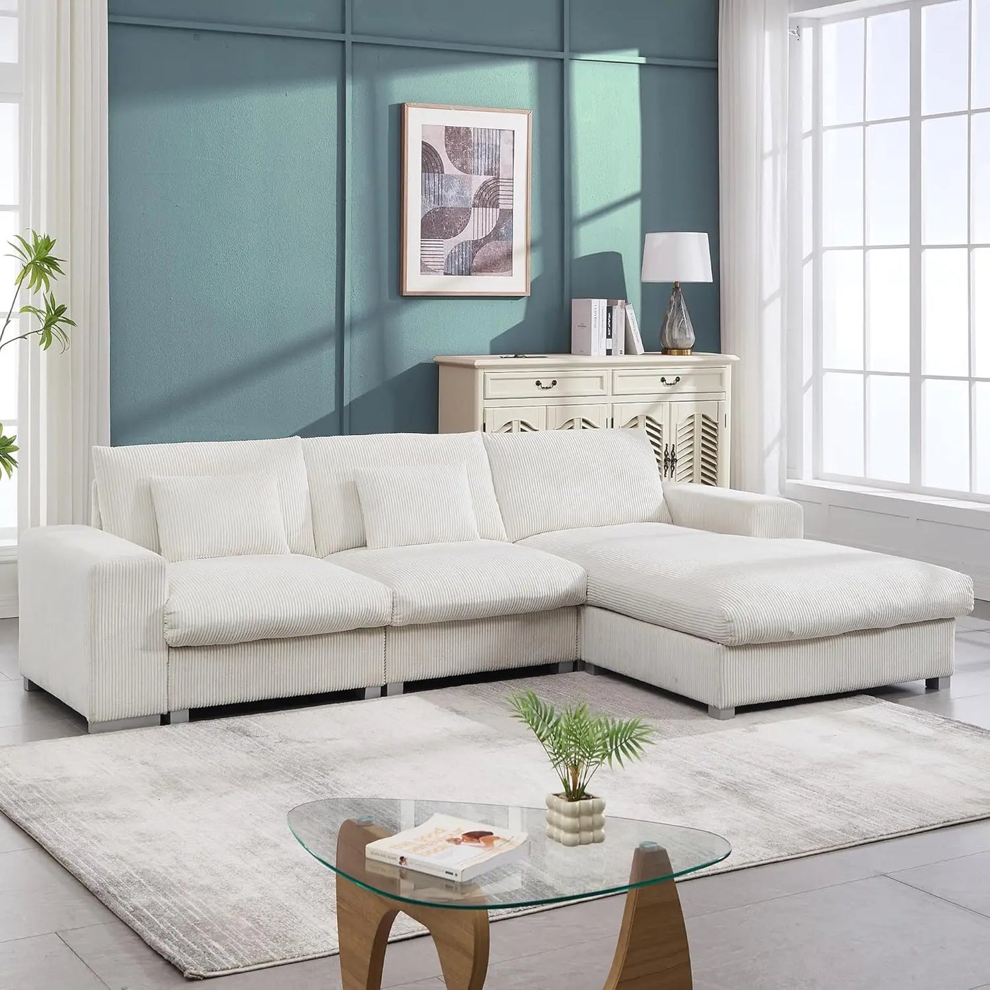 114 Inch Oversized Modular L Shaped Sectional Sofa With Plush Pillows