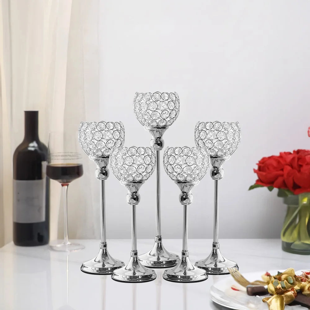Gold And Silver Crystal Candlesticks 5 Piece Wedding Decor