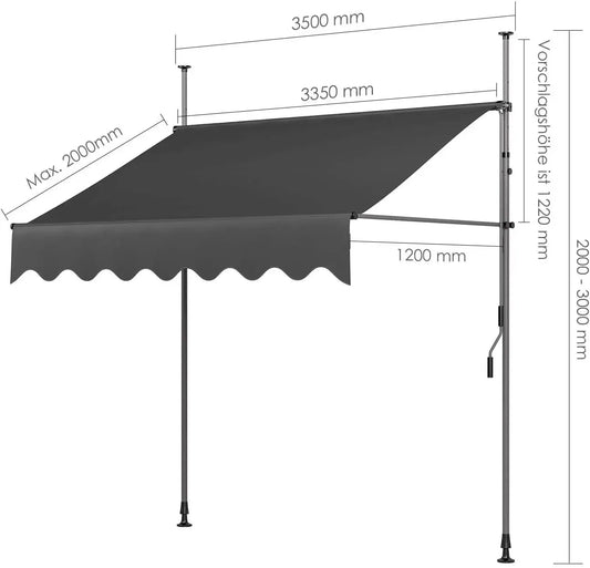 Retractable Balcony Patio Awning UV50 Sun Shade With Crank