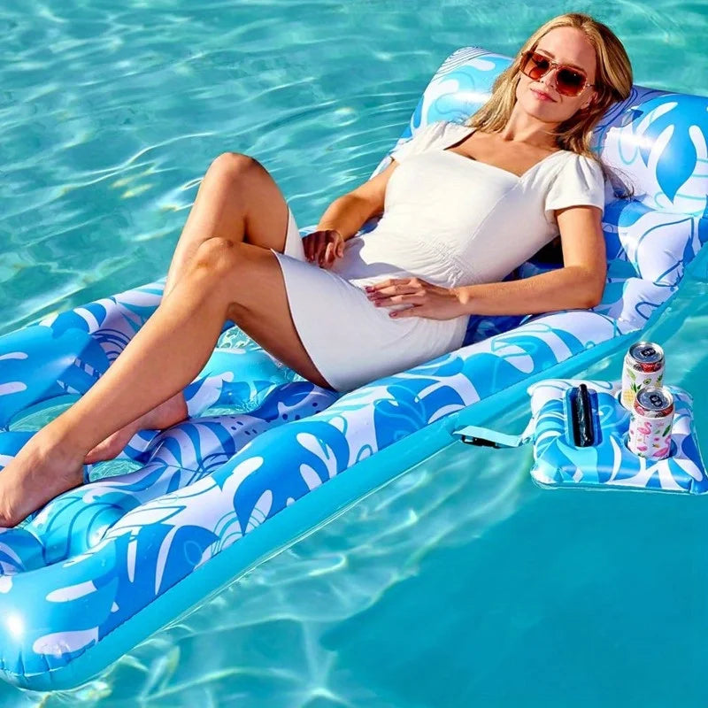 Joyfy Adjustable Backrest Pool Floats Tropical Leaves Lounger With Cup Holders
