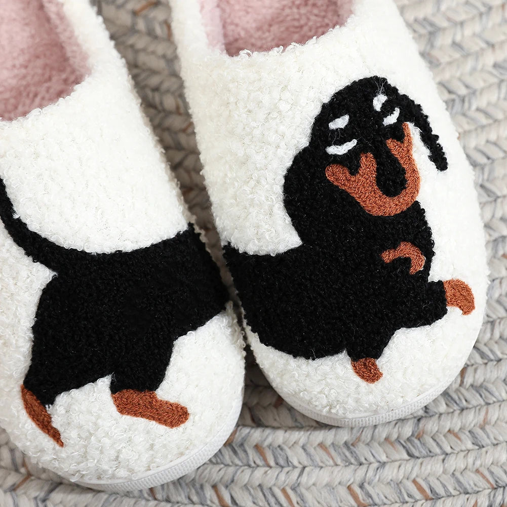 Plush Dachshund Slippers For Women Closed Toe Thermal Flat Home Indoor Outdoor