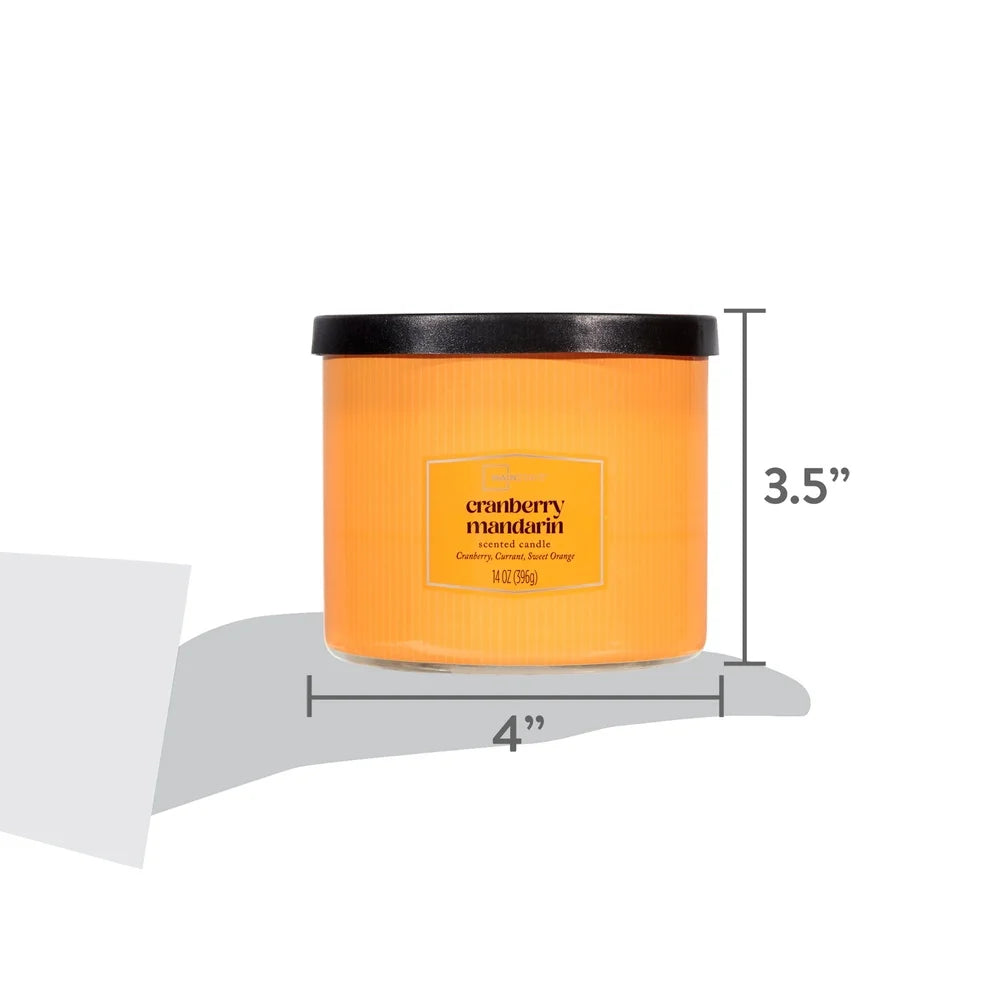 Cranberry Mandarin Scented Three Wick Candle 14 Oz With Decorative Wrap