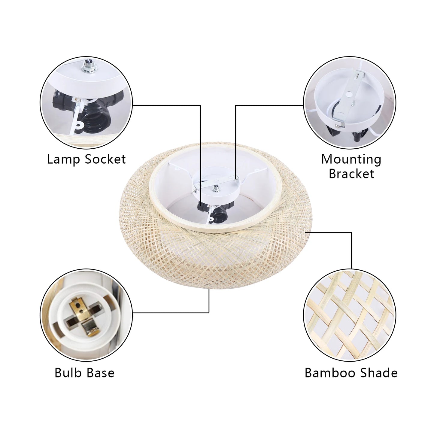 E27 Bamboo Flush Mount Ceiling Light Rustic Rattan Hanging Lamp 3-Lamp 110V 220V 40cm 50cm Bulb Not Included