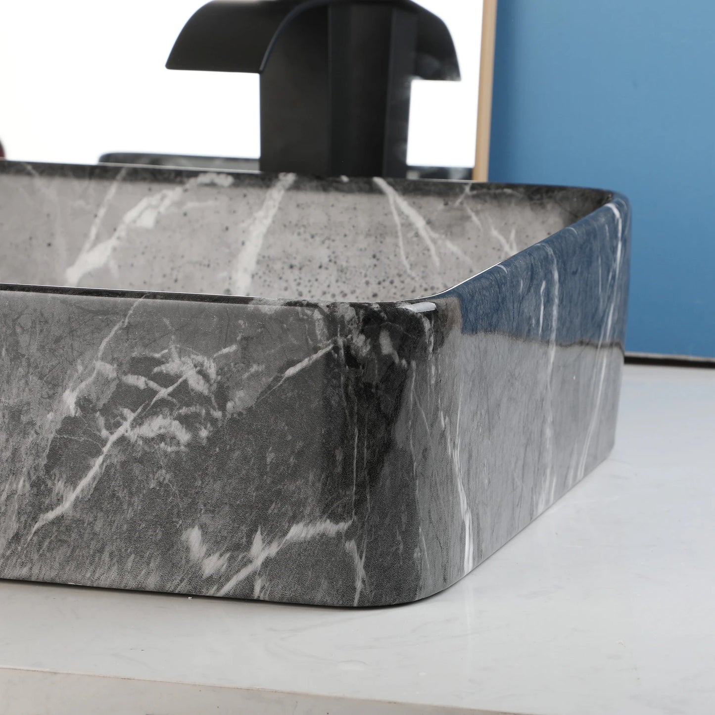 ZAPPO Black Rectangular Vessel Sink with Faucet and Drain