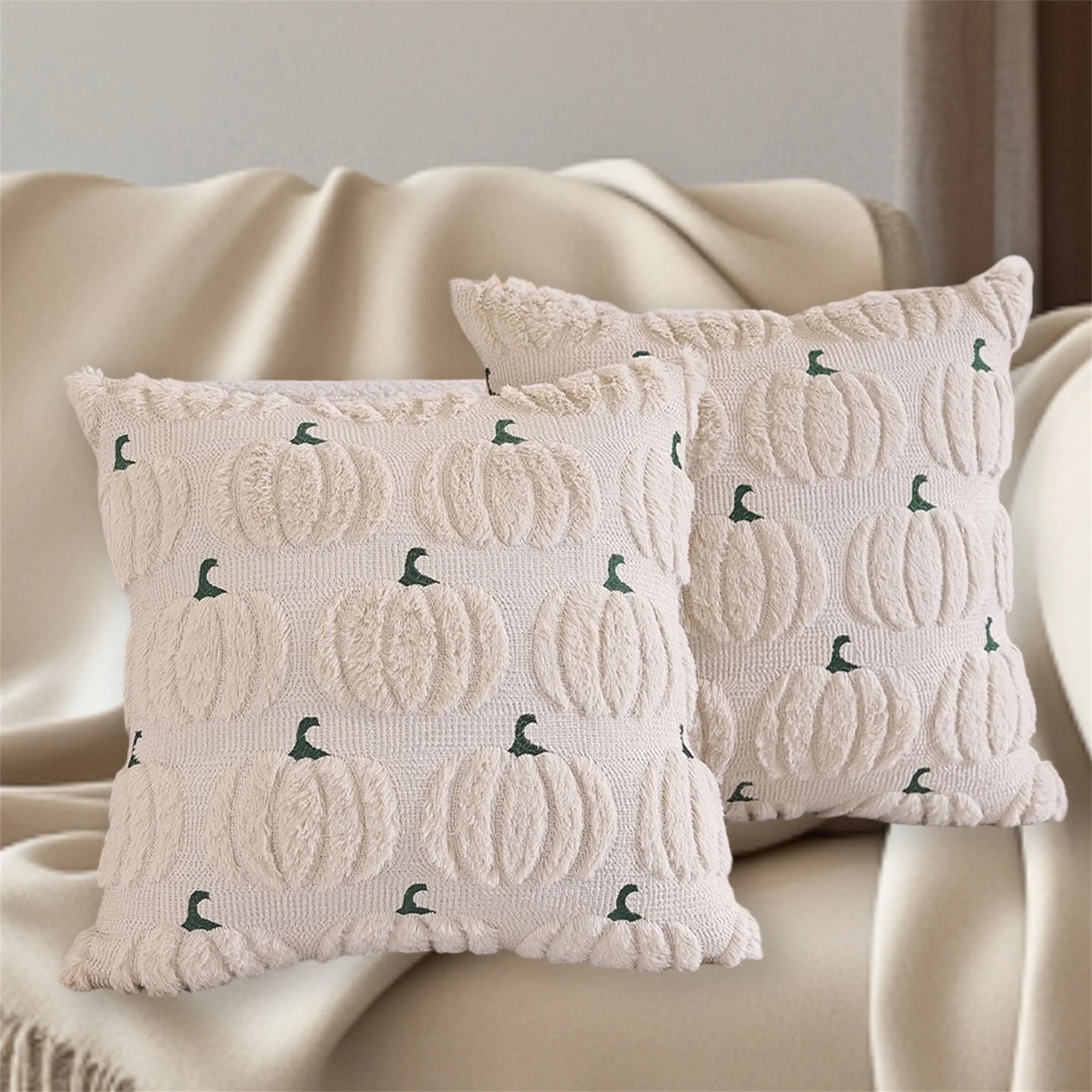Spooky Halloween Pillowcase With Fuzzy Pumpkin Jacquard