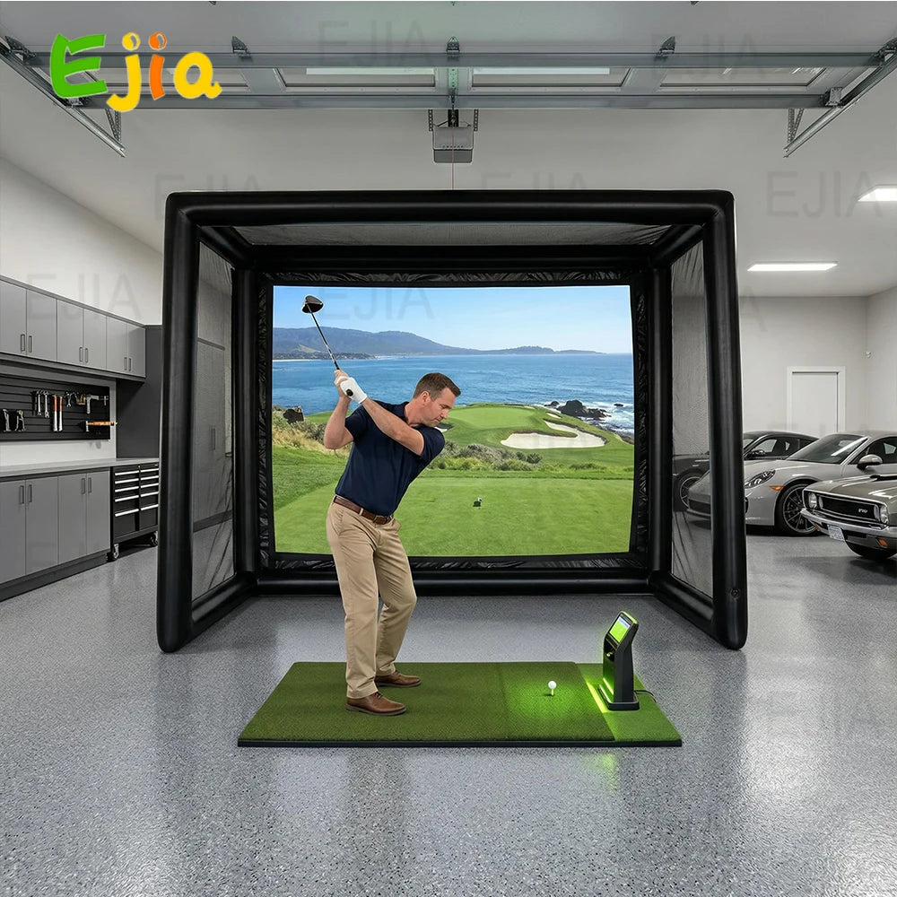 Portable Inflatable Golf Simulator Enclosure With Projection Screen