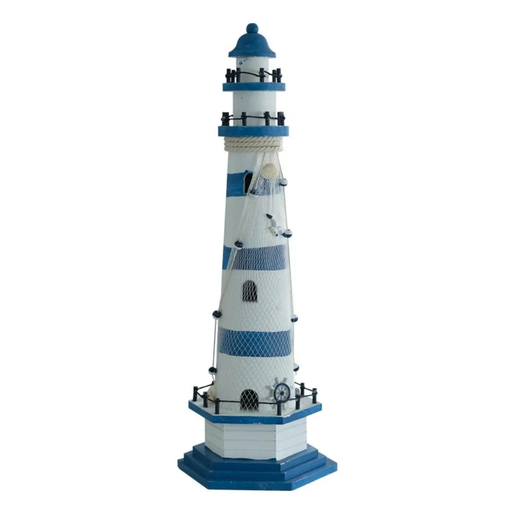 Wooden Double Layered Lighthouse Figurine Nautical Decor