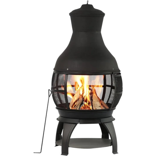Wood Burning Chiminea Fire Pit Outdoor Fireplace Brown Black