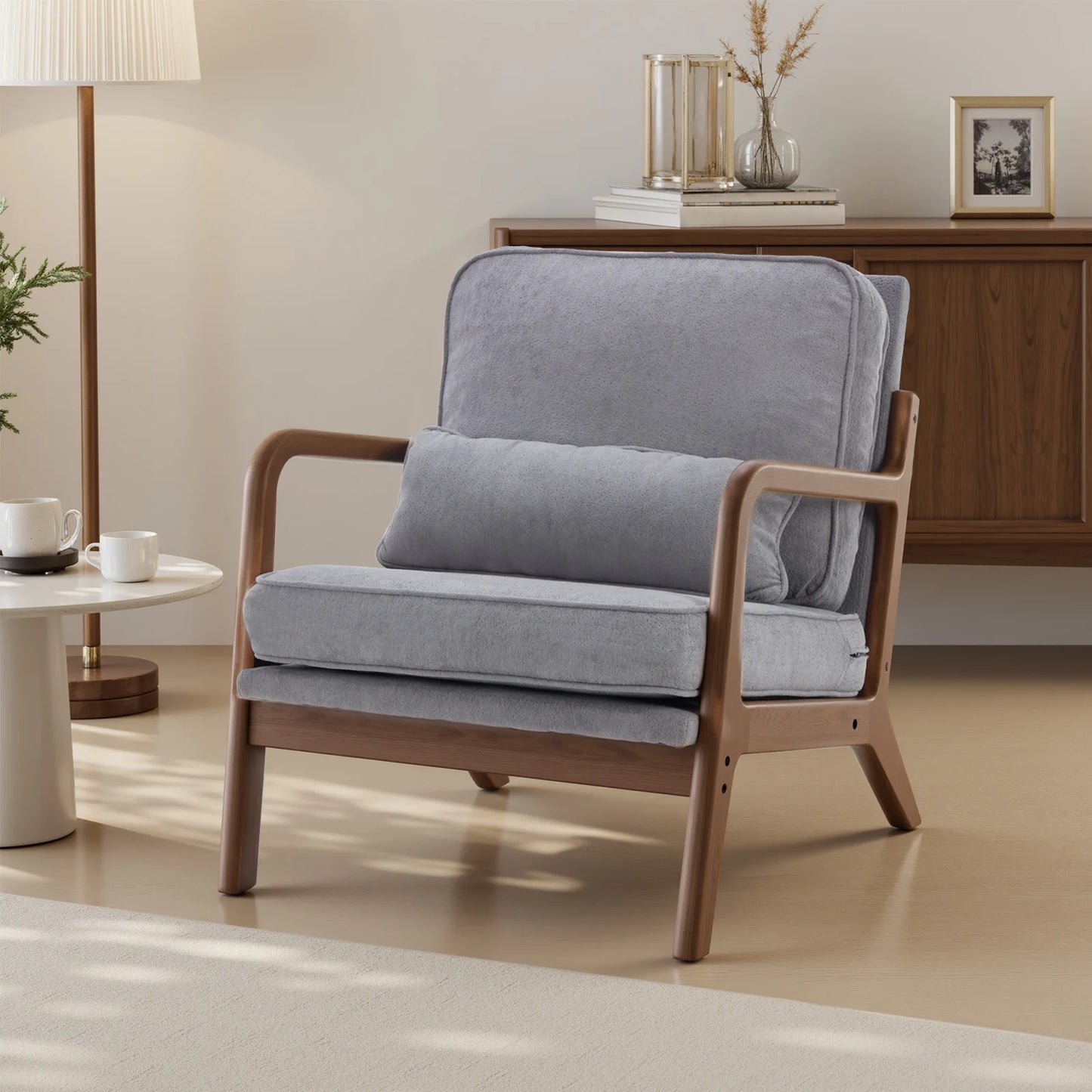JHK Mid Century Modern Accent Chair With Solid Wooden Frame And Armrests