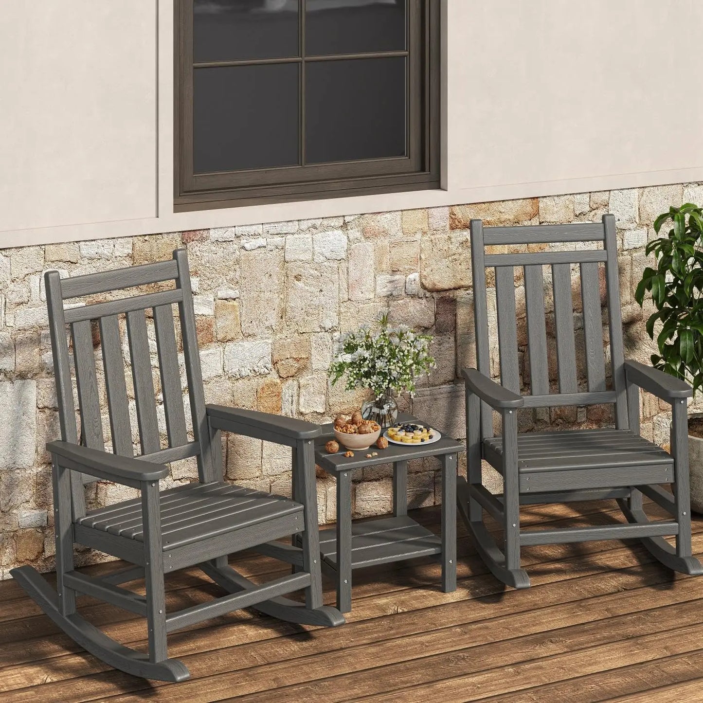 Two Piece Outdoor Poly Lumber Rocking Chair Set With Side Table All Weather