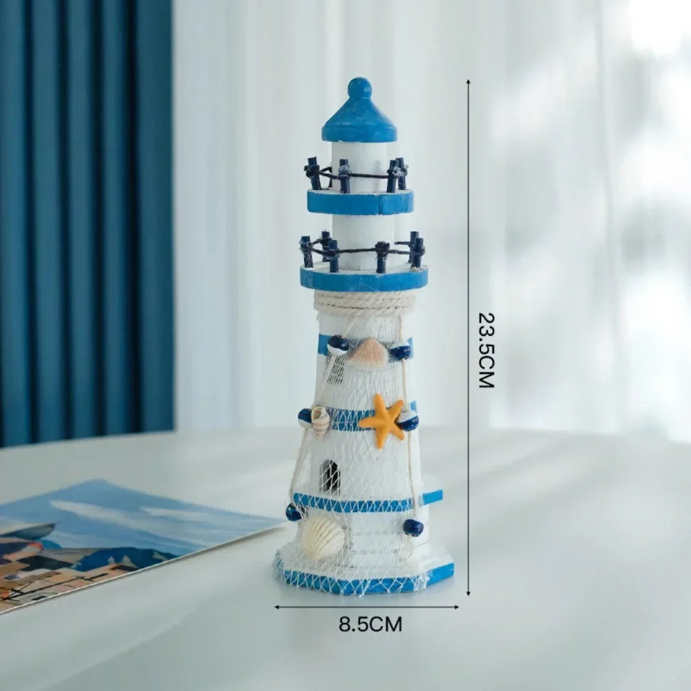 Wooden Double Layered Lighthouse Figurine Nautical Decor