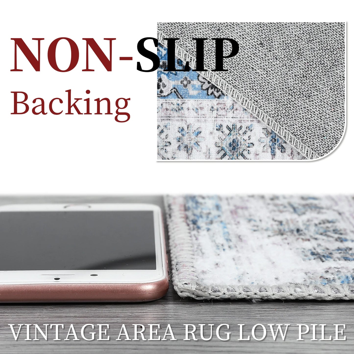 Large Area Rug 10x13 Vintage Carpet Washable Indoor Carpet Easy Cleaning Stain Resistant Non-Slip Living Room Rug