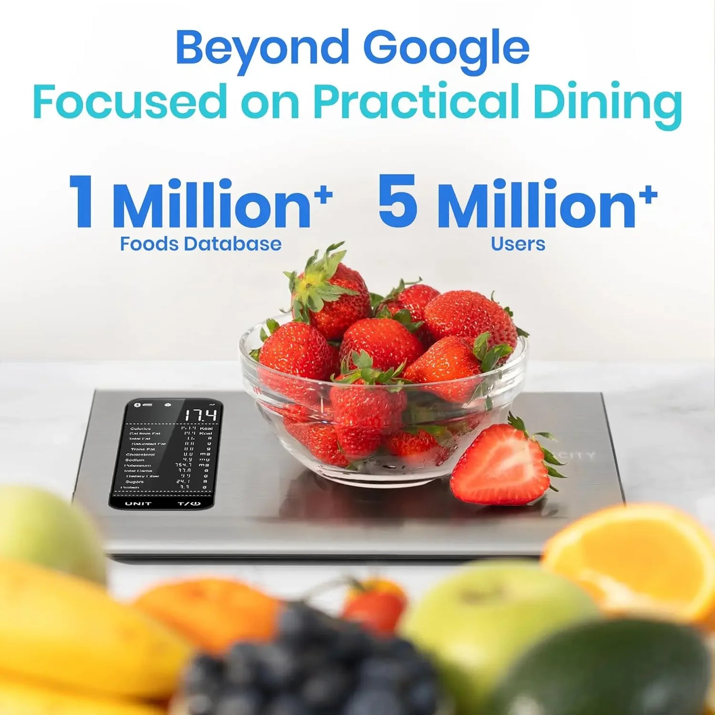 Smart Food Kitchen Scale with Nutritional Calculator and Free App for 19 Nutrient Tracking in Calorie and Macro Measurements