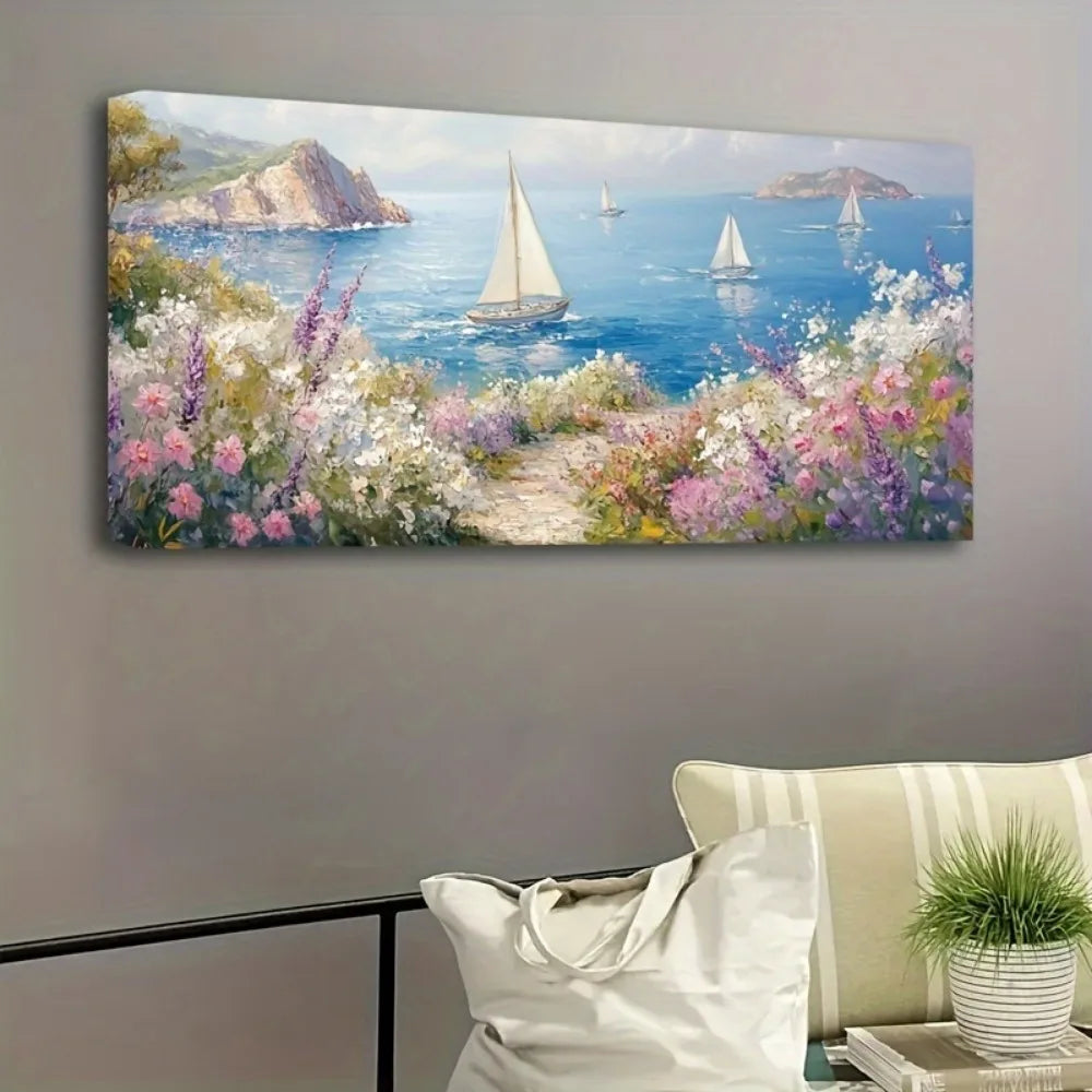 Large Mural Canvas Painting Modern Aesthetic Home Decor Pine Wood Frame