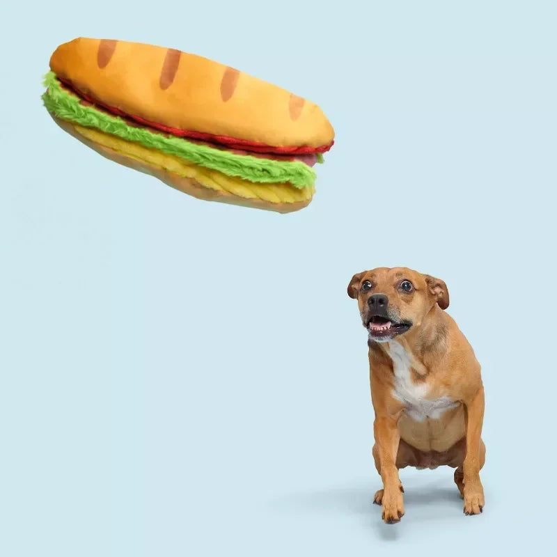 Big Bite Hoagie Dog Toy With Squeaker And Crinkle Layers