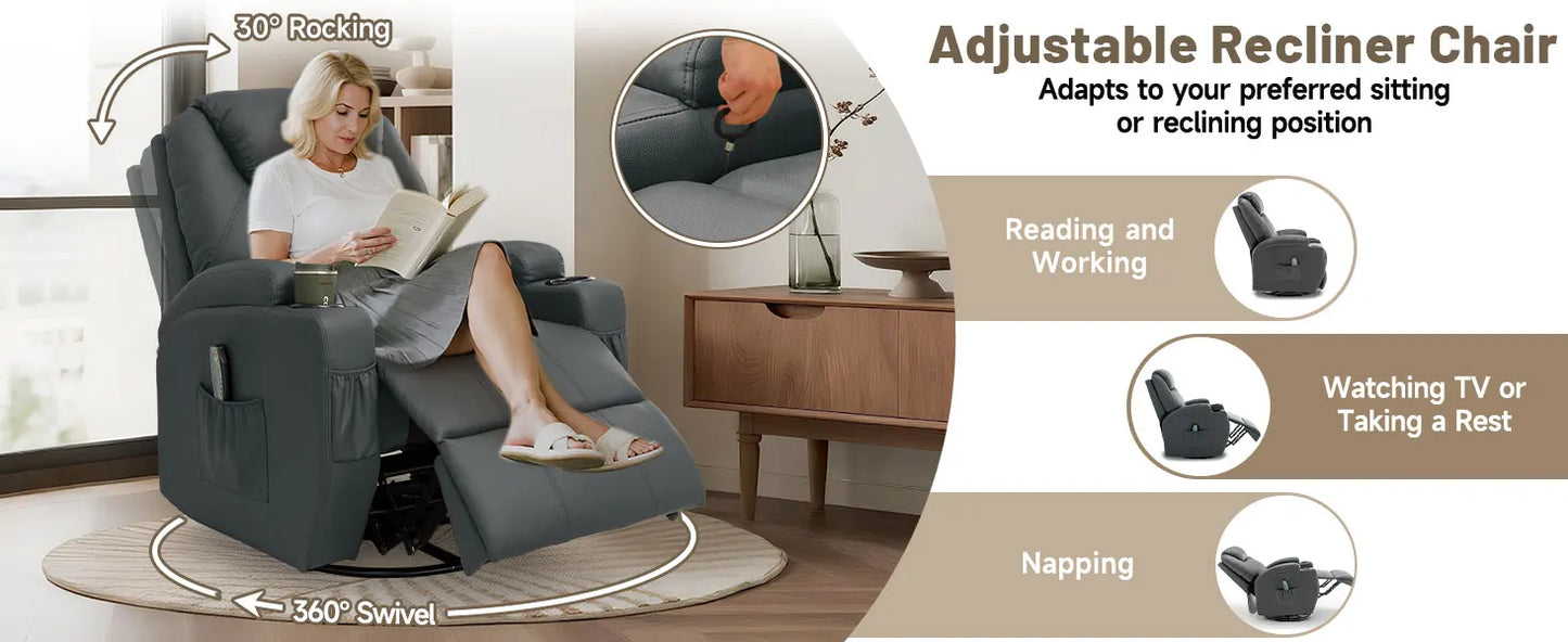 Recliner Chair With Massage And Heat 360 Degree Swivel Cup Holder Remote