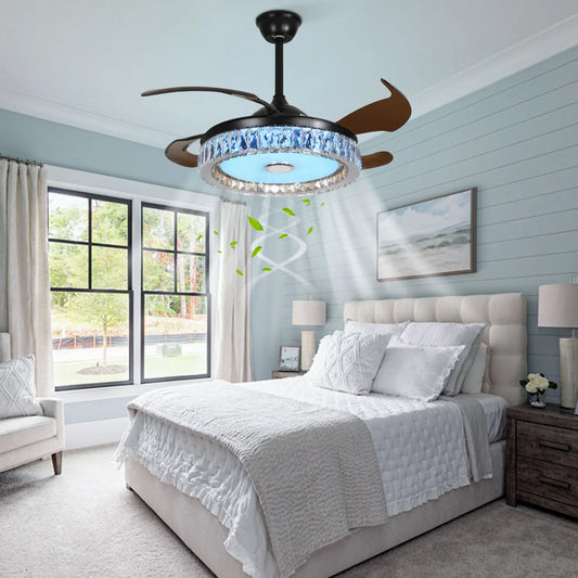 42 Inch Black Ceiling Fan Light with 7 Color LED Bluetooth Remote Control Pure Copper Motor 6 Speed Wind Wide Voltage 90 to 260 Volt