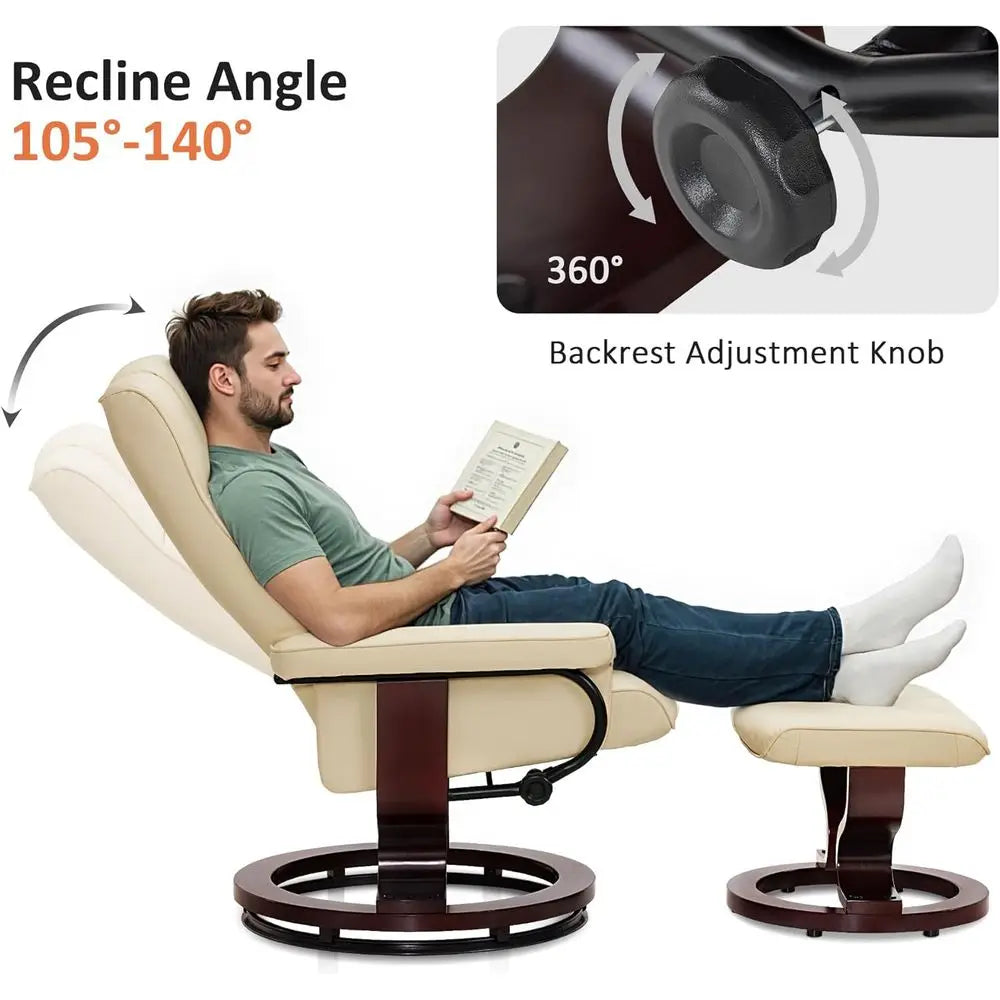 Recliner With Ottoman Set For Small Spaces Cream White Faux Leather