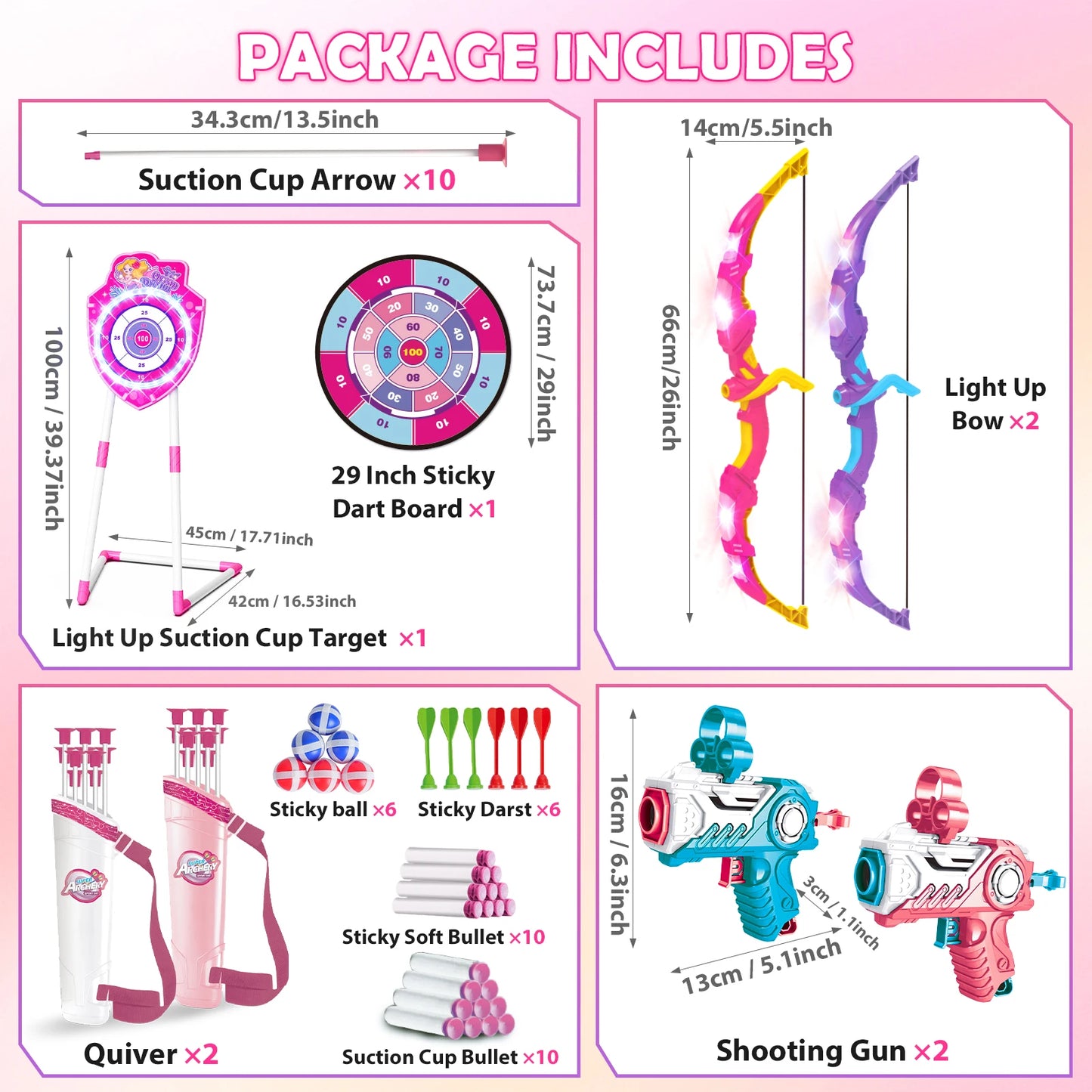VATOS Night Light Bow and Arrow Toy for Girls Archery Set with Target Board