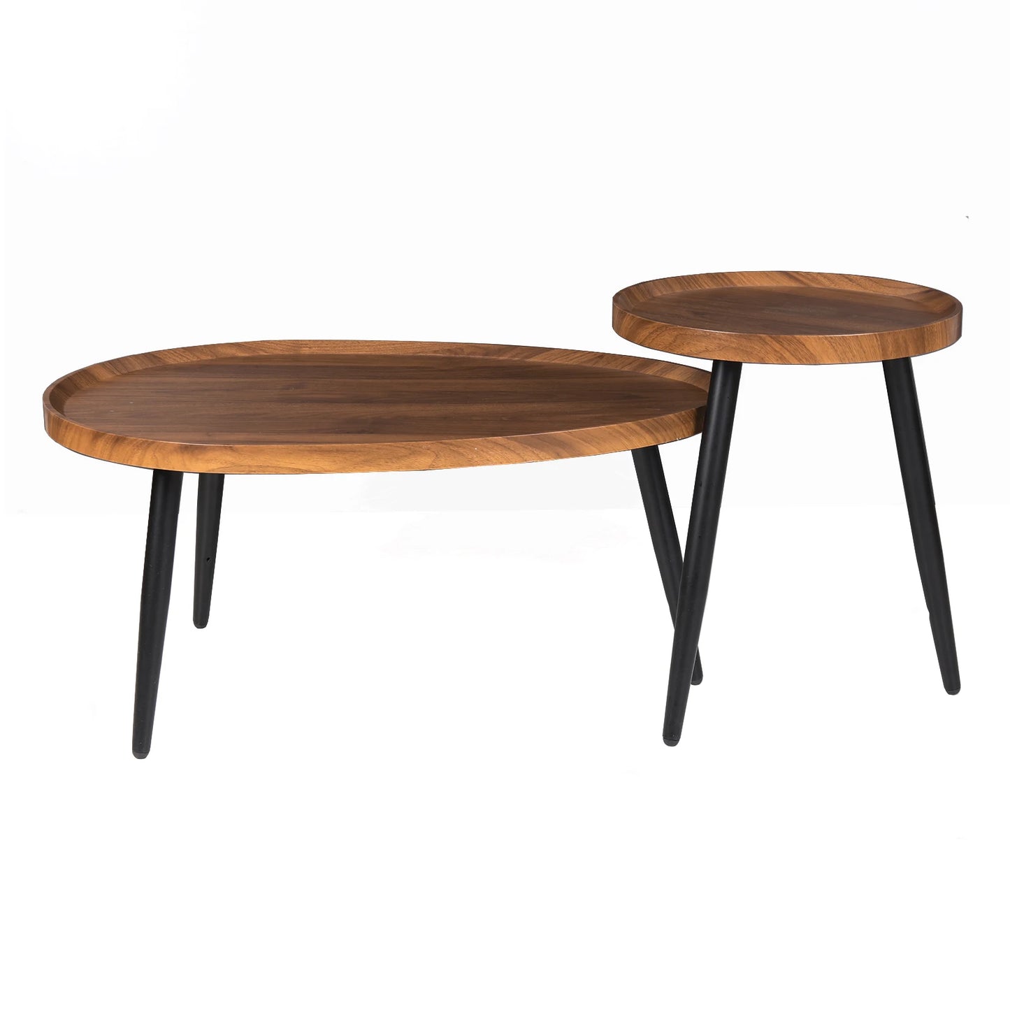 Rustic Round Nesting Coffee Tables Set Of 2 With Wood Tops