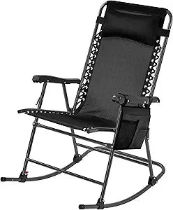 26 Inch Zero Gravity Rocking Chair Folding Reclining Lounge Chair For Outdoor Patio Lawn Beige Alloy Steel Frame Fabric Seat