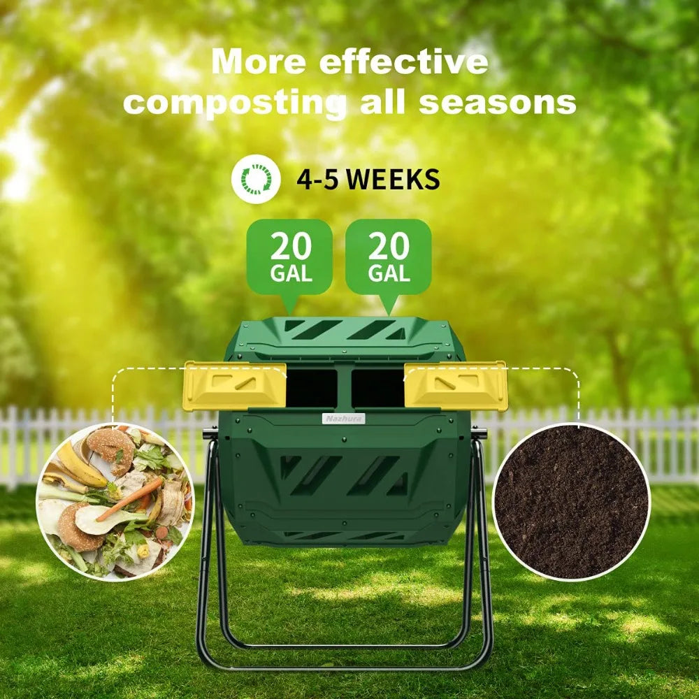 Compost Tumbler Bin Composter Dual Chamber 43 Gallon (Bundled with Gardening Gloves), Customized