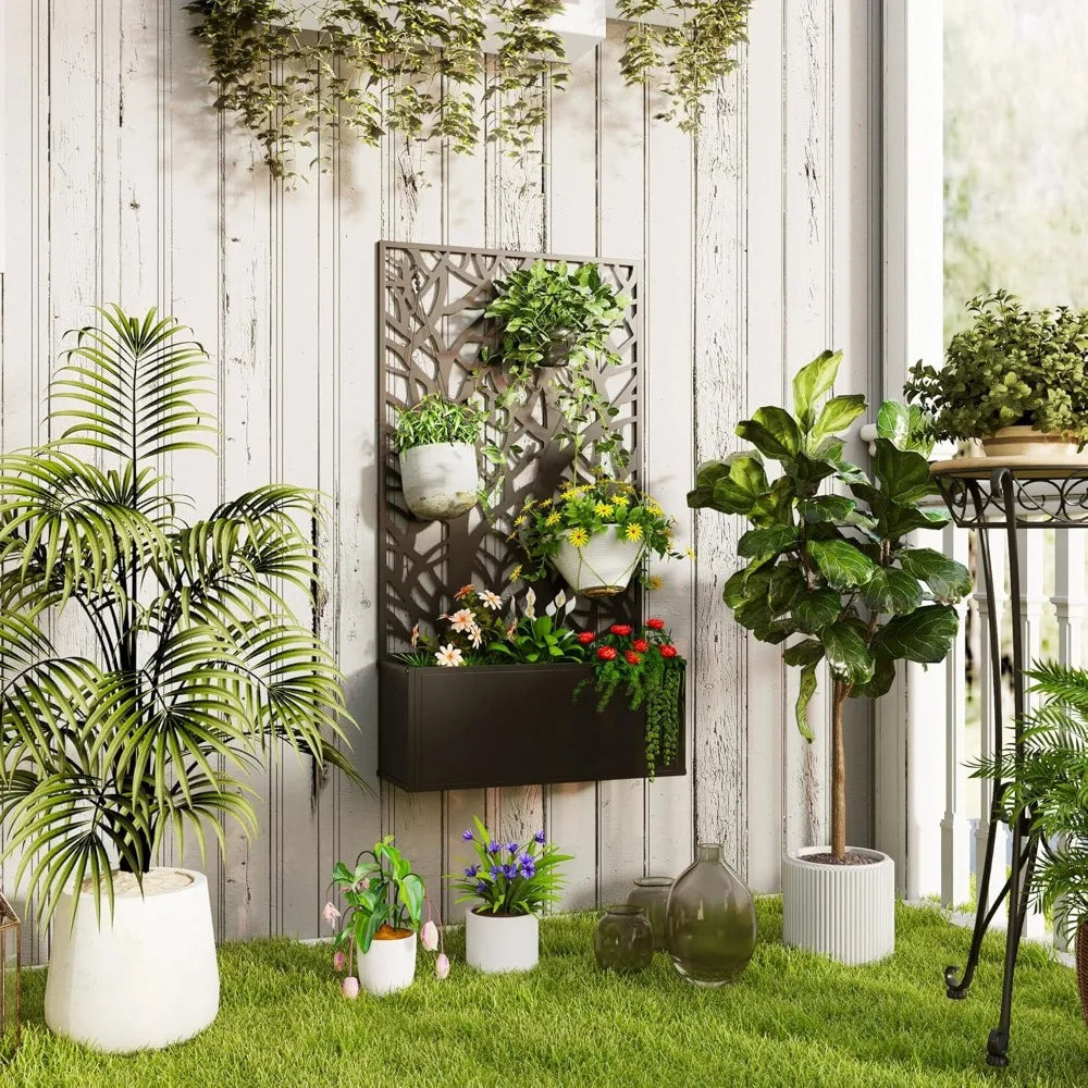 Metal Raised Garden Bed With Trellis For Climbing Plants Freestanding Privacy
