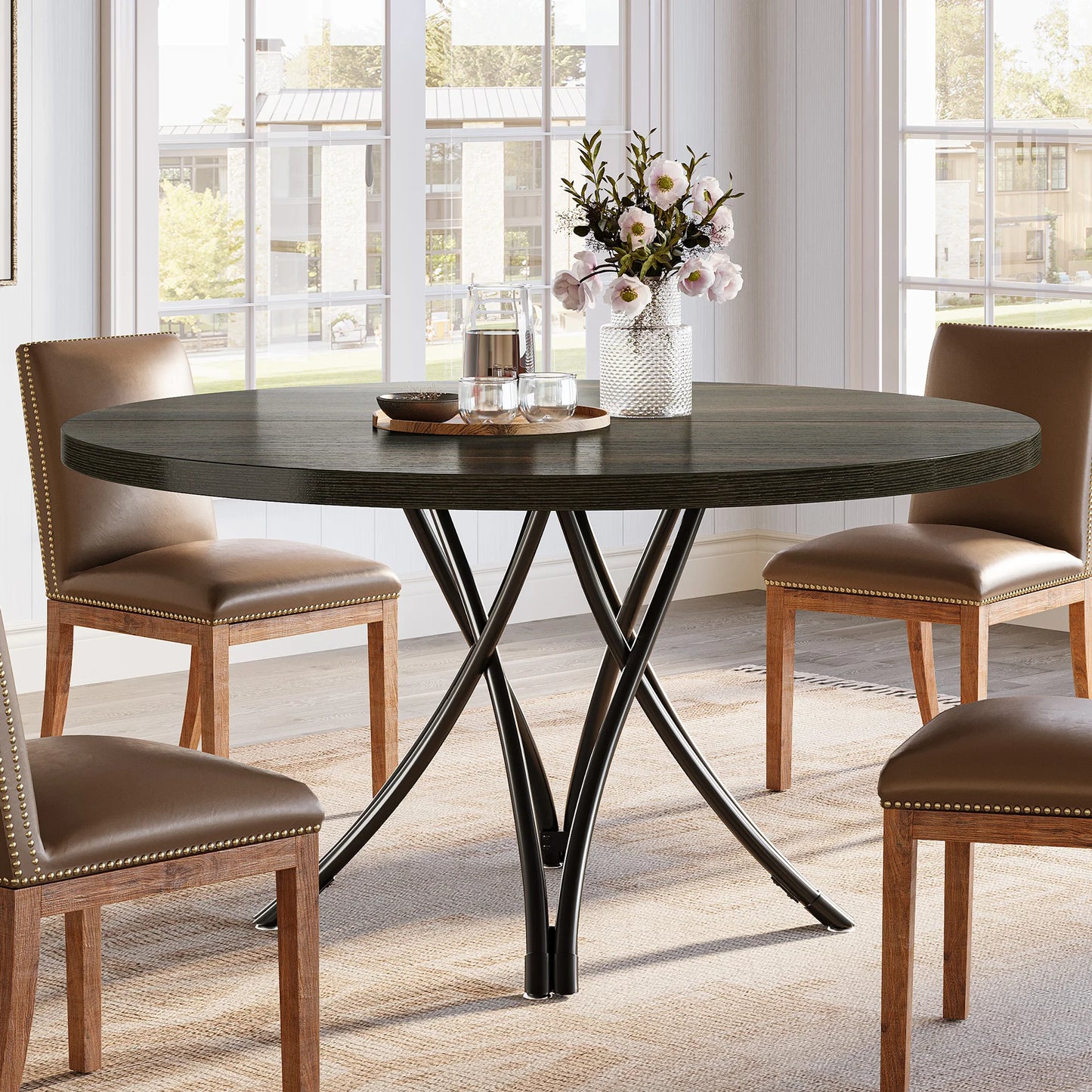 Tribesigns Round Dining Table 47 Inch Farmhouse Kitchen For 4 To 6 Gray Frame