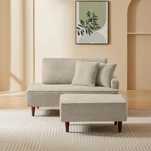 Upholstered Boucle Chaise Lounge Chair With Ottoman For Home Office
