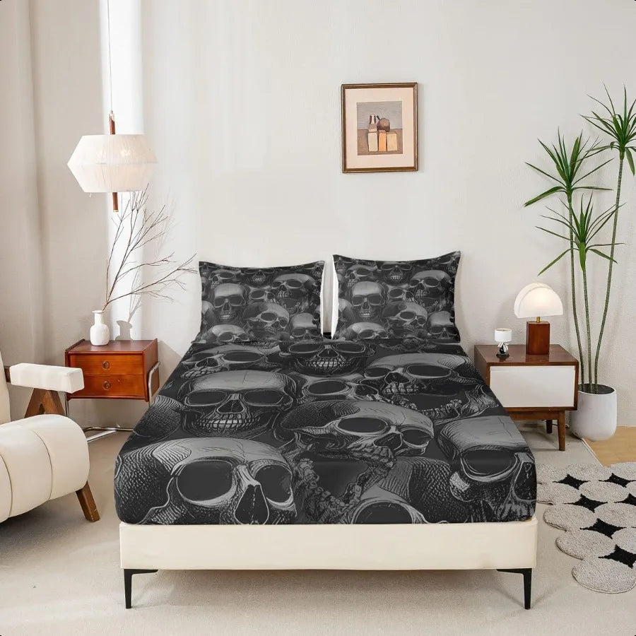 Sugar Skull Bed Sheets Set Gothic Skeleton Bedding Teens