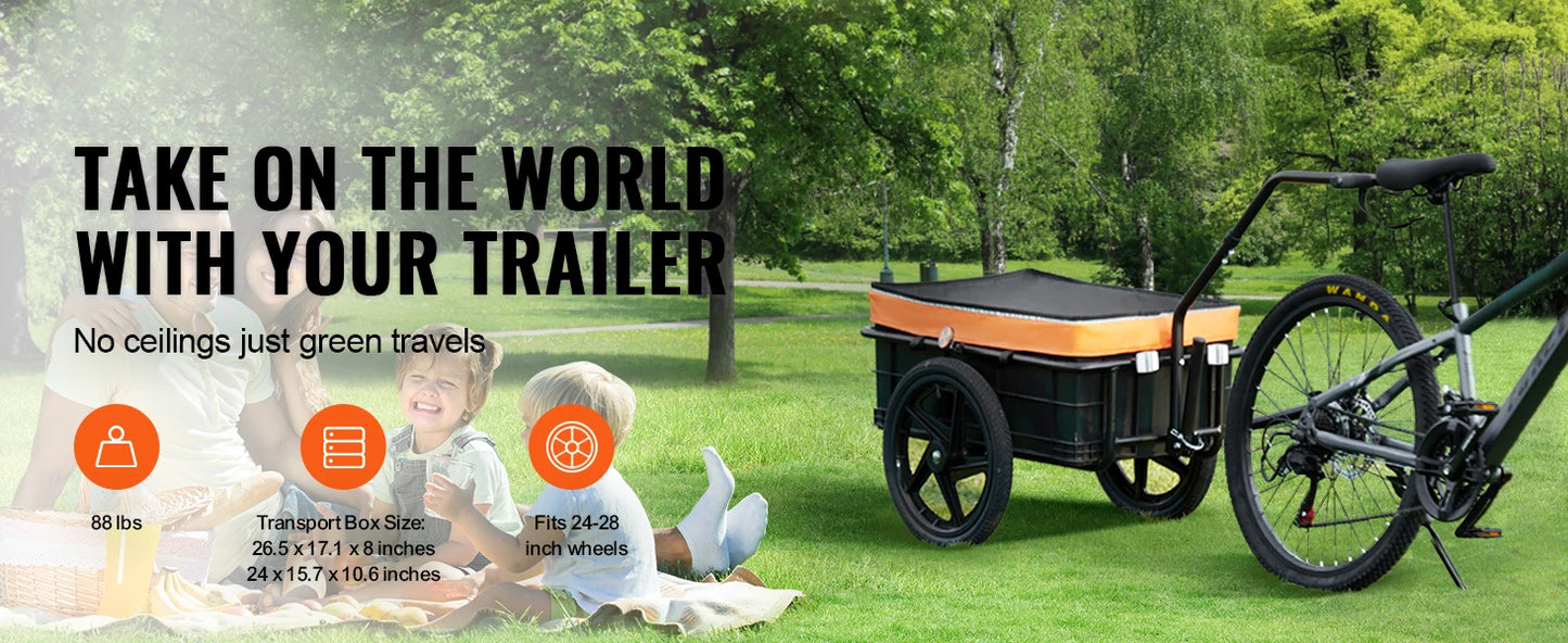 SucceBuy 88Lbs Bike Cargo Trailer Foldable With 16in Wheels