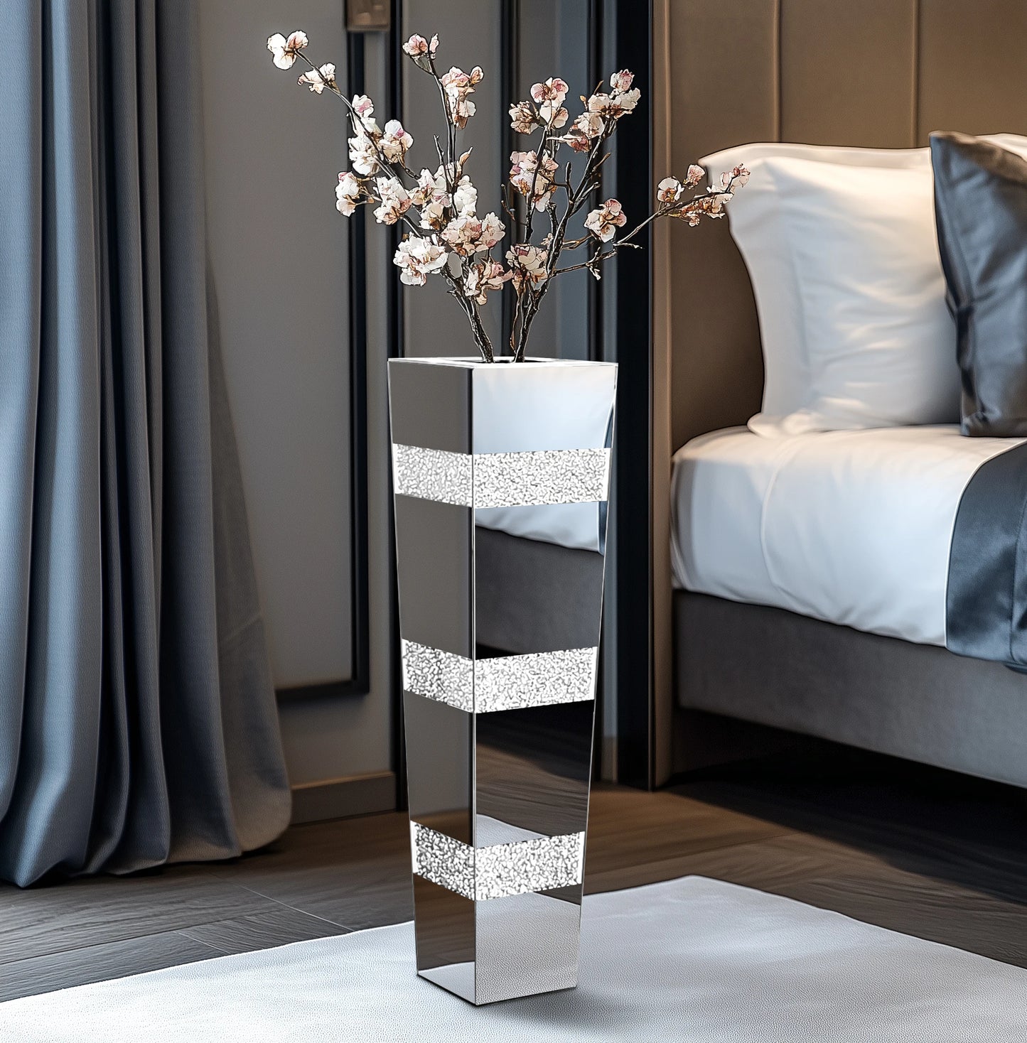 Tall Floor Mirror Vase Large Crushed Diamond Glass Vase for Home Decor Modern Crystal Centerpiece for Living Room Wedding Hotel