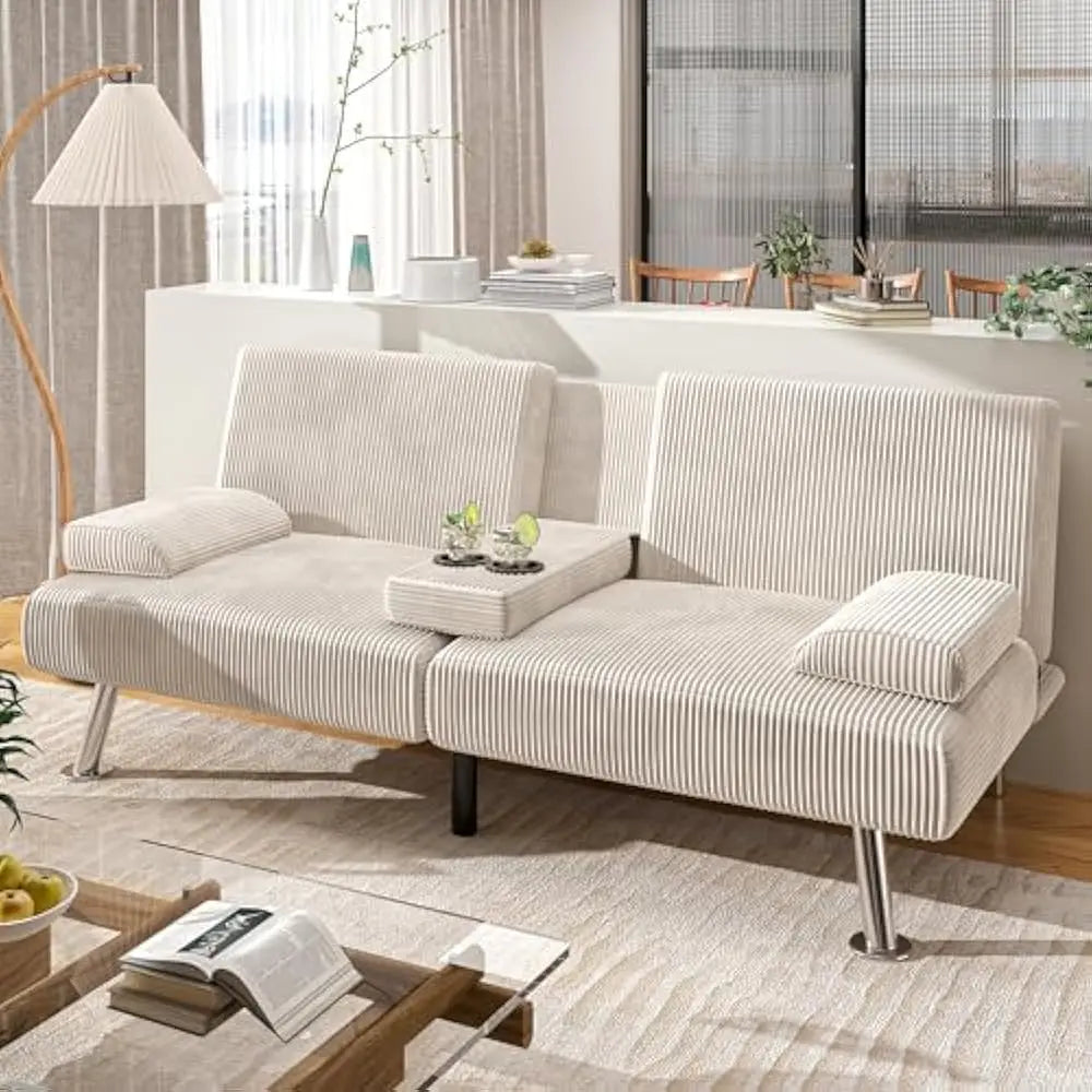Convertible Sofa Bed With Removable Armrests Cupholders