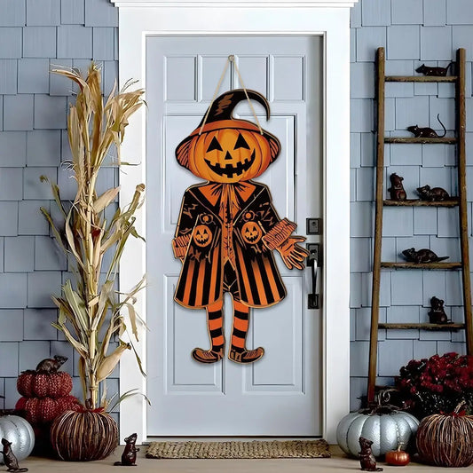 Vintage Halloween Door Sign Retro Wooden Wall Decor Pumpkin