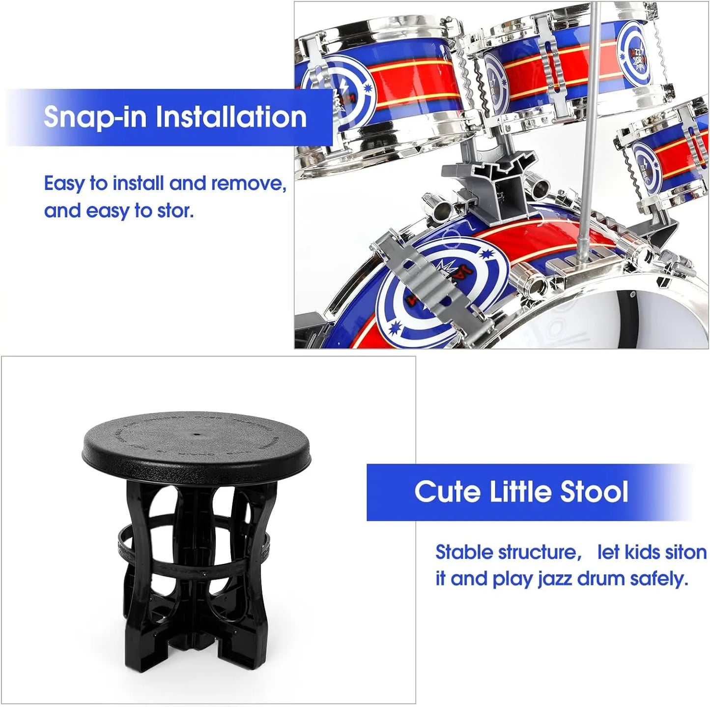 Mini Jazz Drum Set With Stool LED Light Gift For Beginners