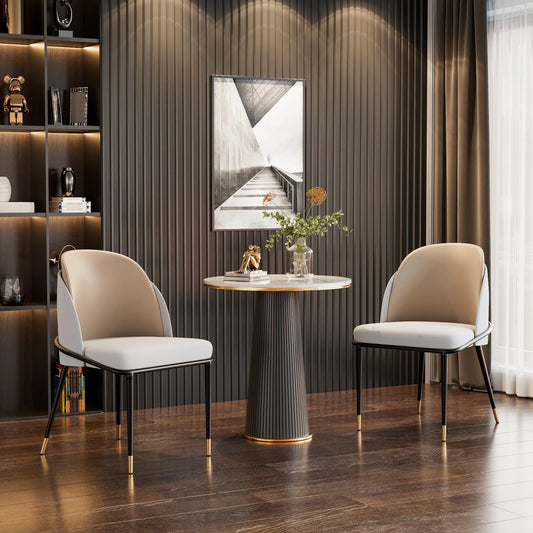 Set Of 2 Faux Leather Dining Chairs Upholstered Padded Modern Wooden Back