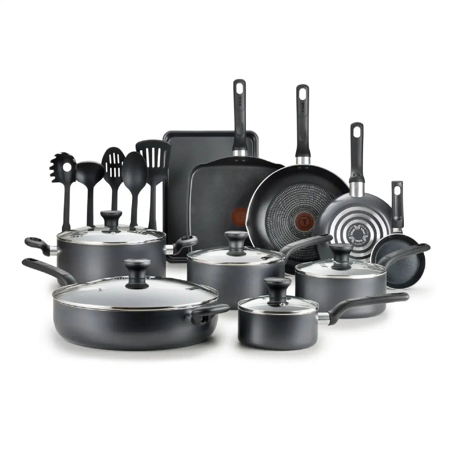 20 Piece Non Stick Cookware Set Pots and Pans Grey