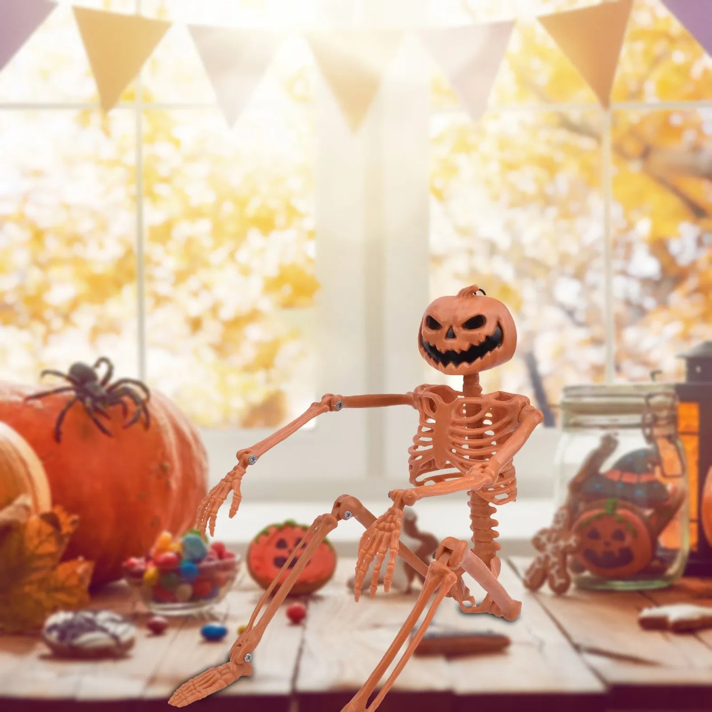Poseable Halloween Skeleton Prop Full Size 35 Inch Decor