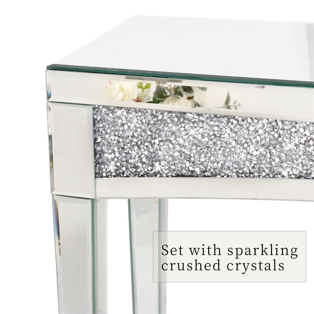 LUVODI Modern Glass Mirror Console Table Crushed Diamond