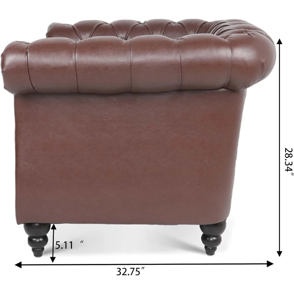 Leather Chesterfield Chair Mid Century Modern Tufted Rolled Armchair For Home