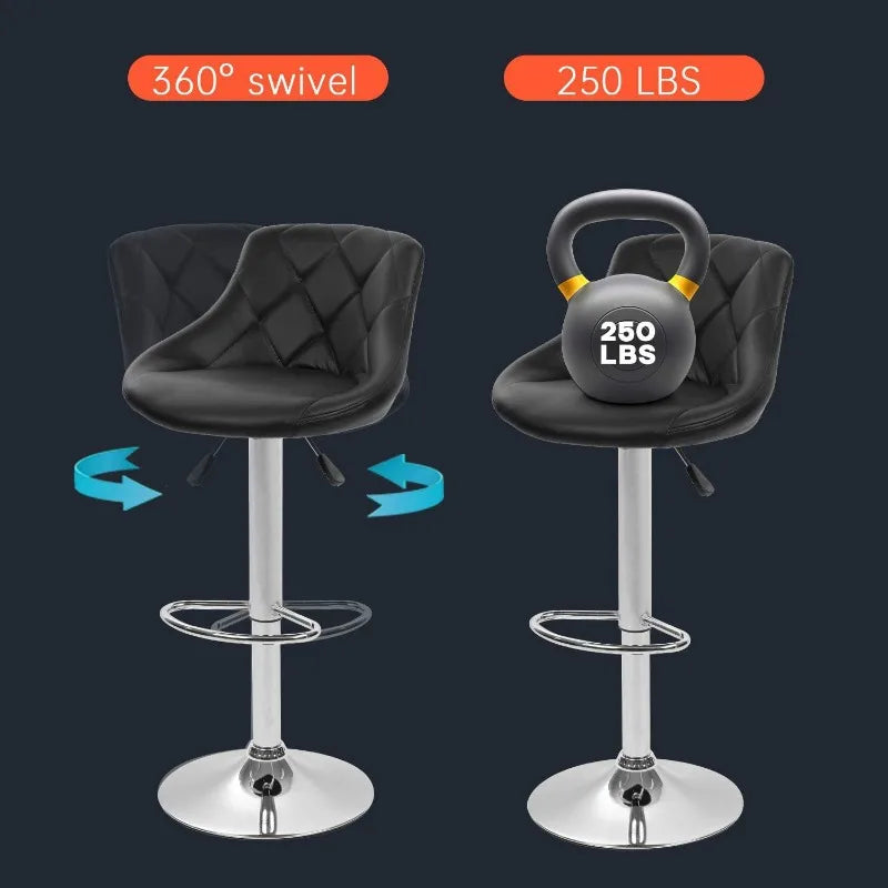 Bar Stools Set Of 2 Swivel Back PU Leather Chrome Frame
