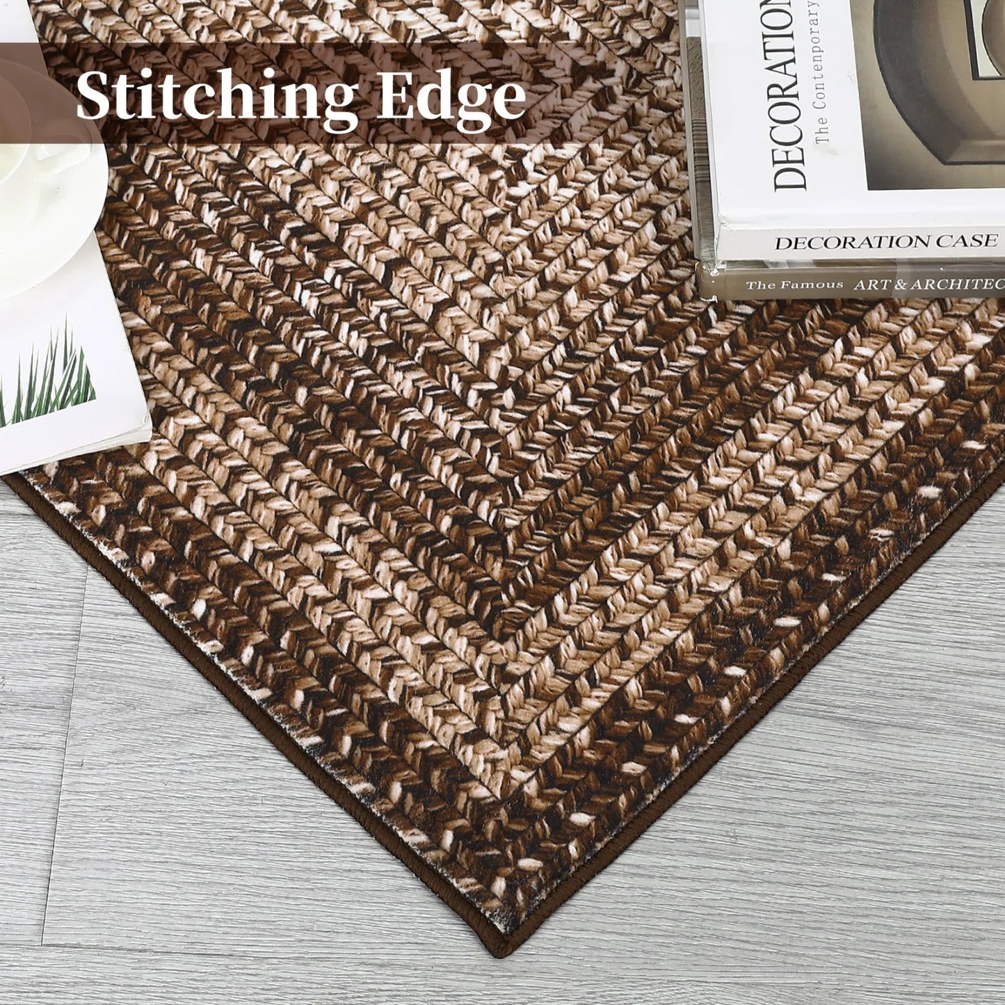 Washable Area Rugs Large Rugs for Living Room Modern Braided Print Non Slip Indoor Floor Covering Accent Carpet for Bedroom