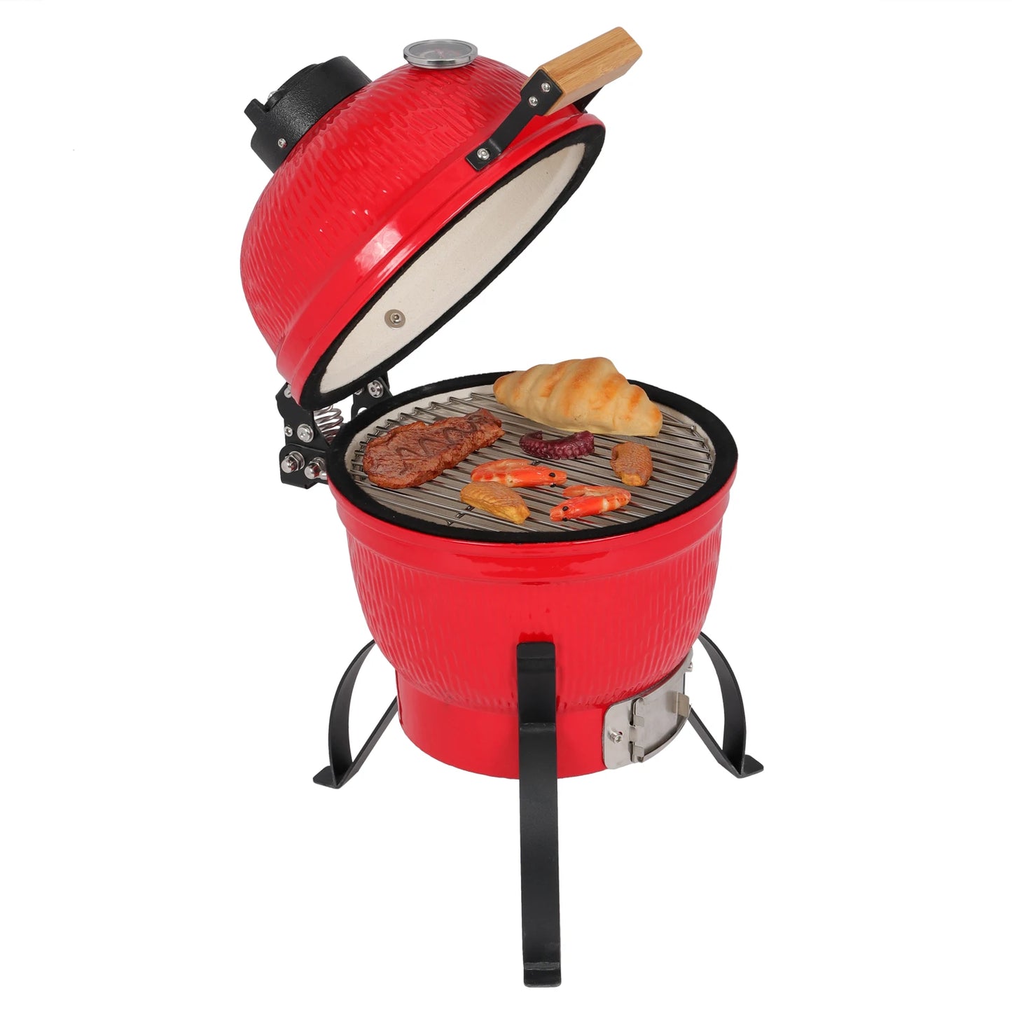 Round Kamado Charcoal Grill 13 Inch Ceramic Asador Orange Outdoor Barbecue