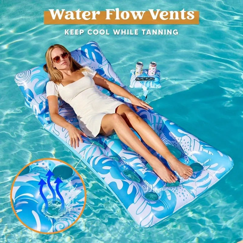 Joyfy Adjustable Backrest Pool Floats Tropical Leaves Lounger With Cup Holders