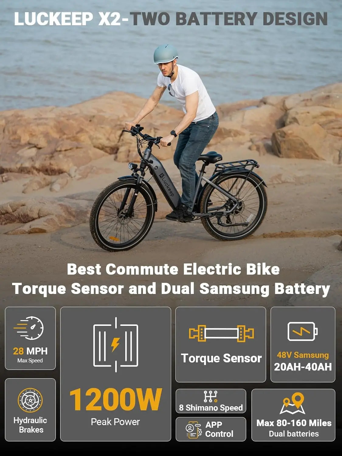 Luckeep X2 Torque Sensor Electric Bike 1200W Peak 28MPH