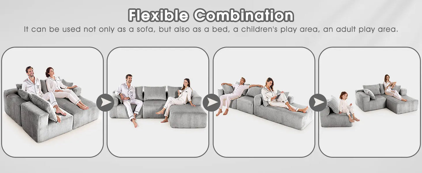 Grey Velvet Modular Sectional Sofa With L Shape Chaise