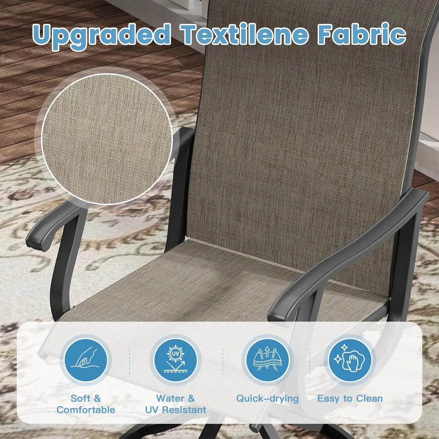 5 Piece Outdoor Dining Set With 4 Textilene Swivel Chairs And 40.6 Black Table