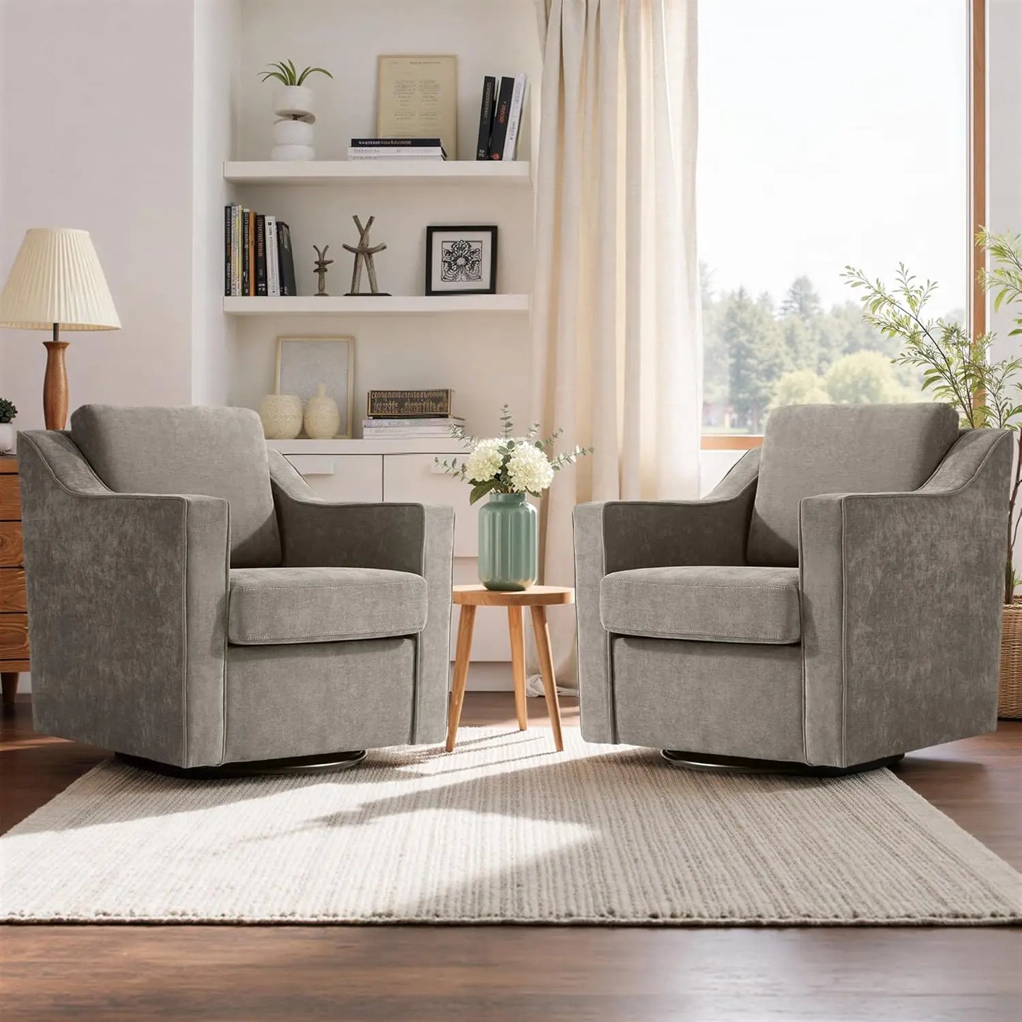 Two Seat Round Barrel Arm Chair Textile With Metal Frame And Adjustable Height