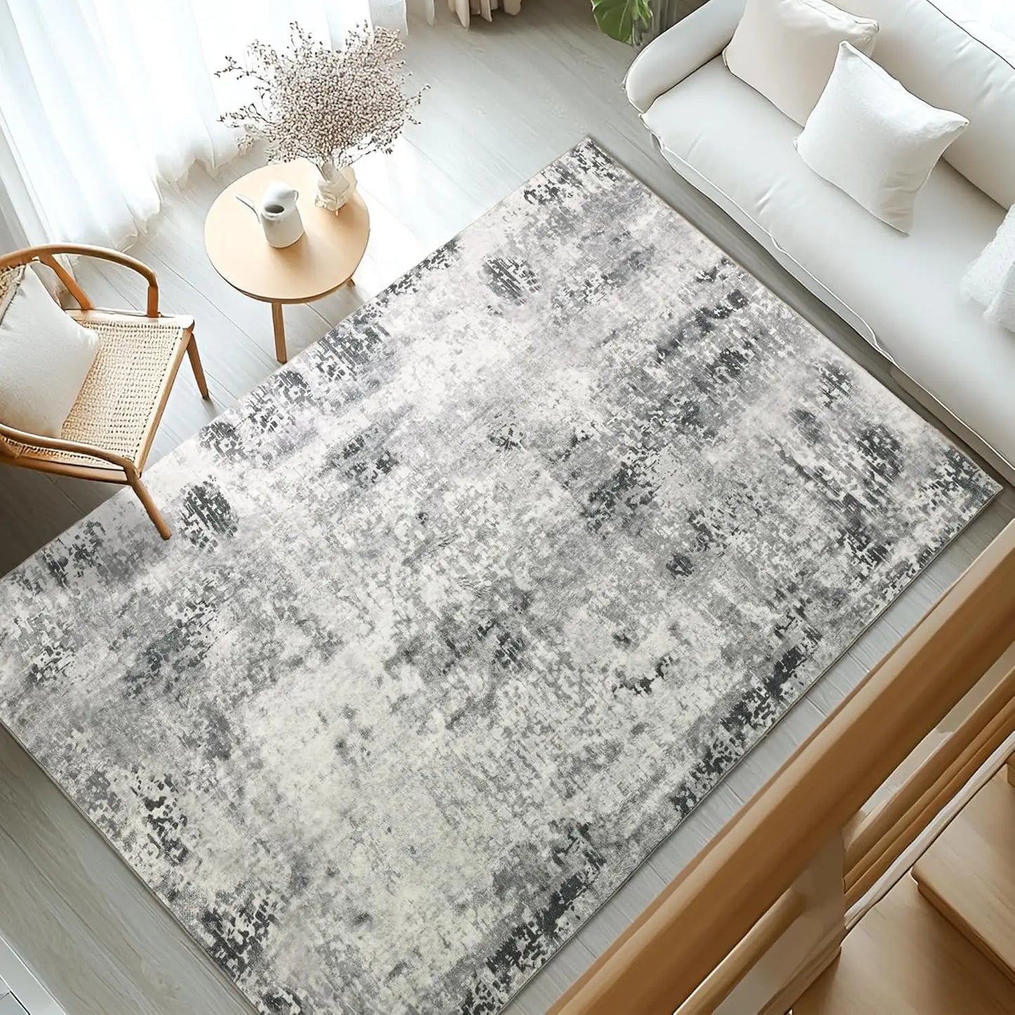 Living Room Area Rugs Soft Large Modern Abstract Boho Vintage Machine Washable Non Slip Carpet Low Pile Rug